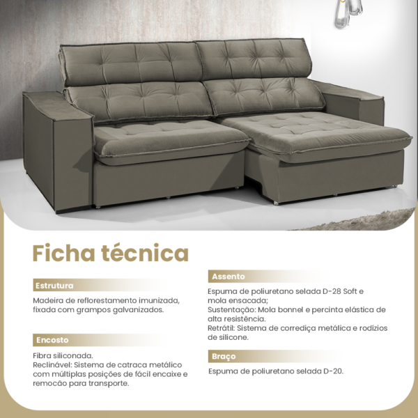 Sofá Retrátil E Reclinável Safira Veludo Capuccino Redenobre - Image 8