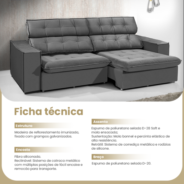 Sofá Retrátil E Reclinável Safira Veludo Cinza Redenobre - Imagem 8