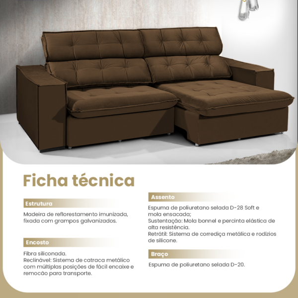 Sofá Retrátil E Reclinável Safira Veludo Marrom Redenobre - Image 8
