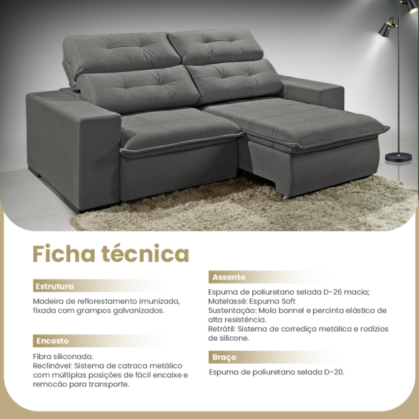 Sofá Retrátil E Reclinável Turmalina Veludo Cinza Redenobre - Image 8