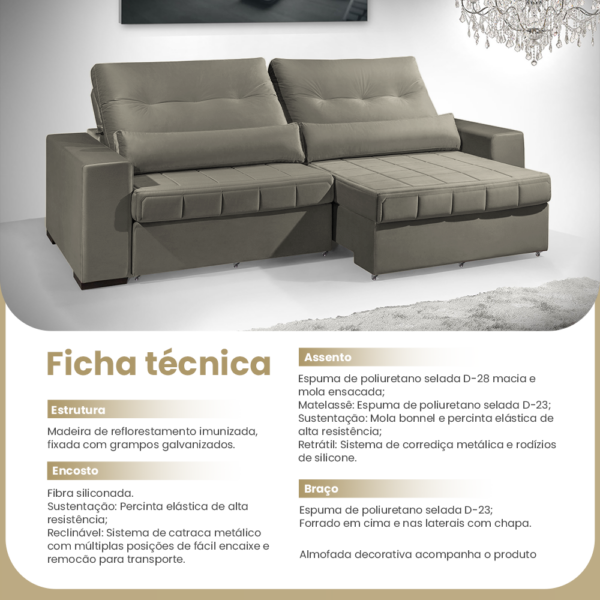 Sofá Retrátil E Reclinável Ametista Veludo Capuccino Redenobre - Image 8