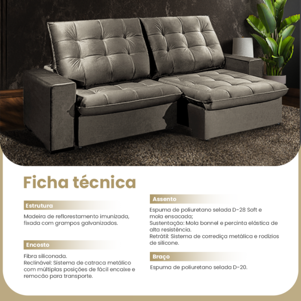 Sofá Retrátil E Reclinável Brasil Veludo Capuccino Redenobre - Image 9