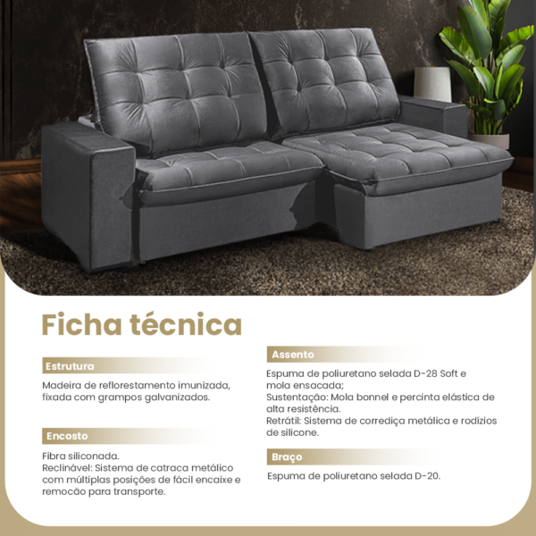 Sofá Retrátil E Reclinável Brasil Veludo Cinza Redenobre - Image 9