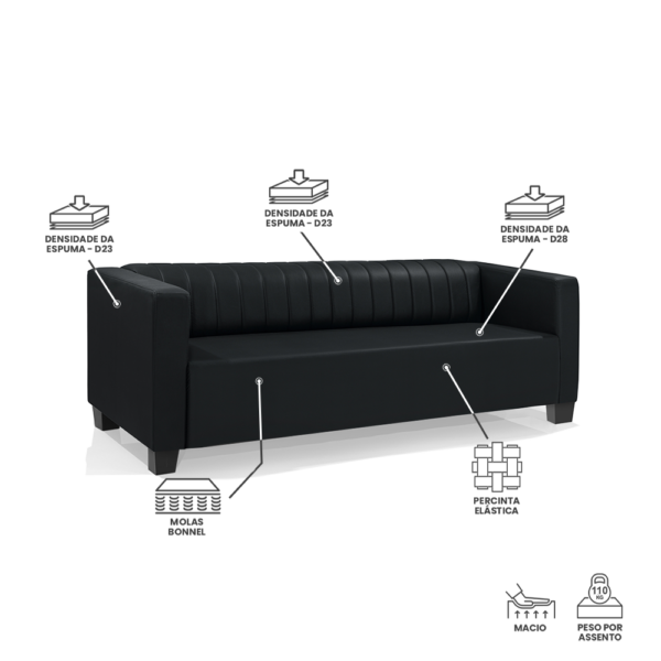 Sofá Diamante Couro Vegano Preto Redenobre - Image 3