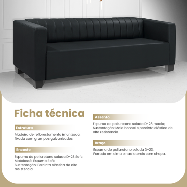 Sofá Diamante Couro Vegano Preto Redenobre - Image 6
