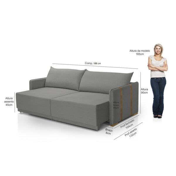 Sofá Cama Mônaco Retrátil Cinza Redenobre - Image 10