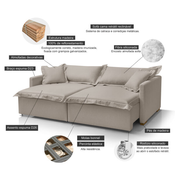 Sofá Cama Portinari 2 Lugares Retrátil Bege Redenobre - Image 10
