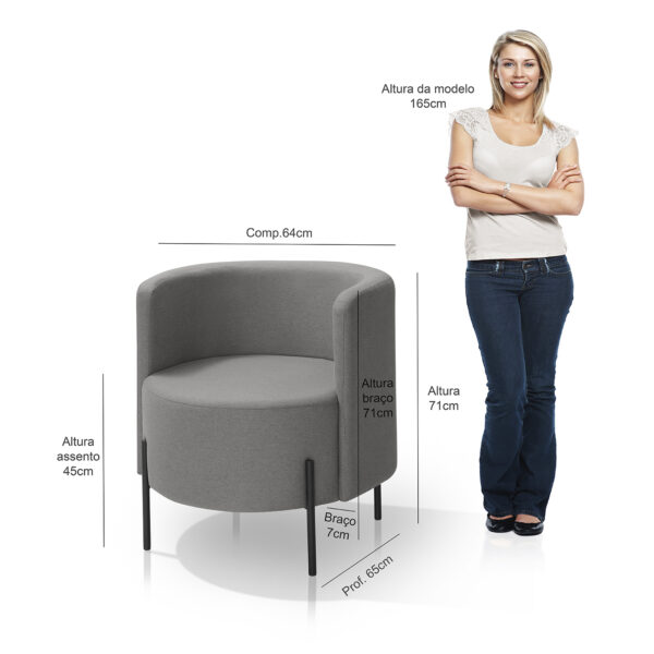 Poltrona para Sala de Estar Orgânica Califórnia Cinza Escuro Pês de Ferro  - Redenobre - Image 6