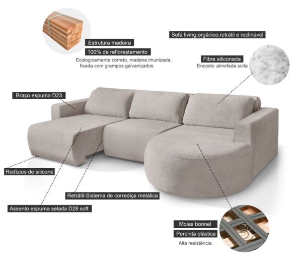 Sofá Orgânico Encantus 3 lugares Para Sala 2,92 cm Cappuccino Redenobre - Image 6