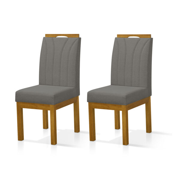 Conjunto 2 Cadeira Blend para Sala de Jantar Linho Cinza Escuro Pés Madeira Maciça Redenobre
