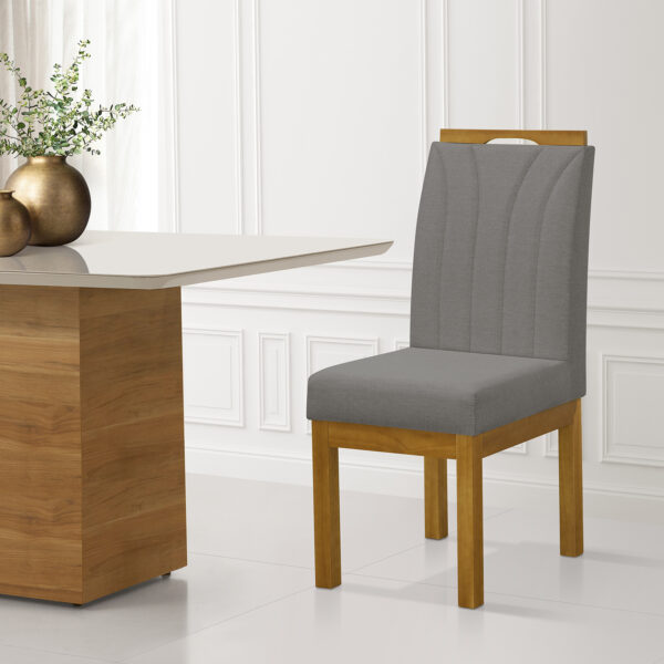 Conjunto 2 Cadeira Blend para Sala de Jantar Linho Cinza Escuro Pés Madeira Maciça Redenobre - Image 5
