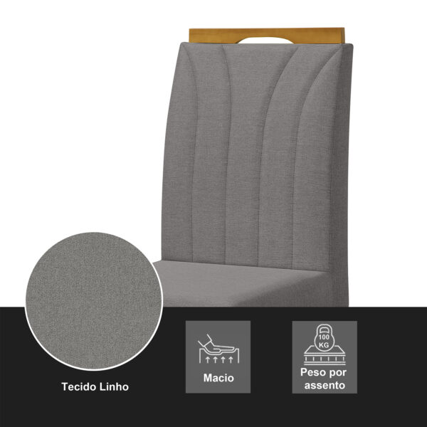Conjunto 2 Cadeira Blend para Sala de Jantar Linho Cinza Escuro Pés Madeira Maciça Redenobre - Image 4