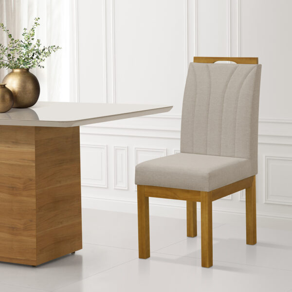 Conjunto 2 Cadeira Blend para Sala de Jantar Linho Bege Claro  Pés Madeira Maciça Redenobre - Image 6