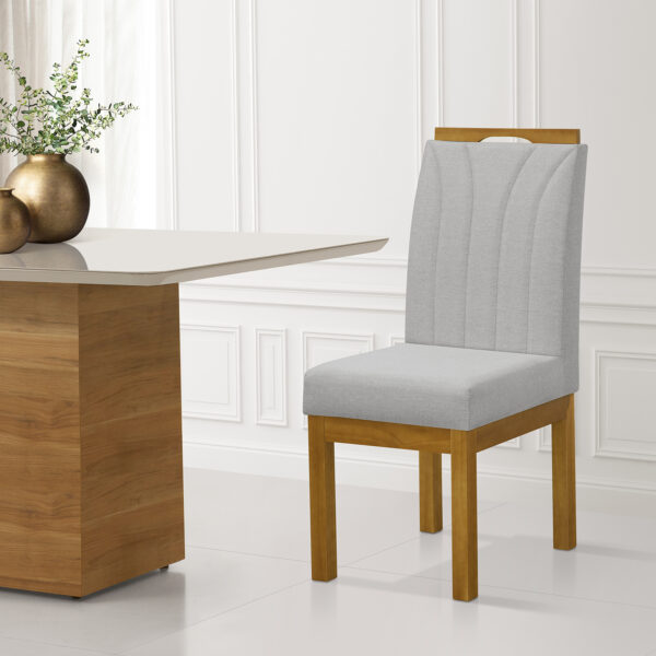 Conjunto 2 Cadeira Blend para Sala de Jantar Linho Cinza Claro Pés Madeira Maciça Redenobre - Image 4