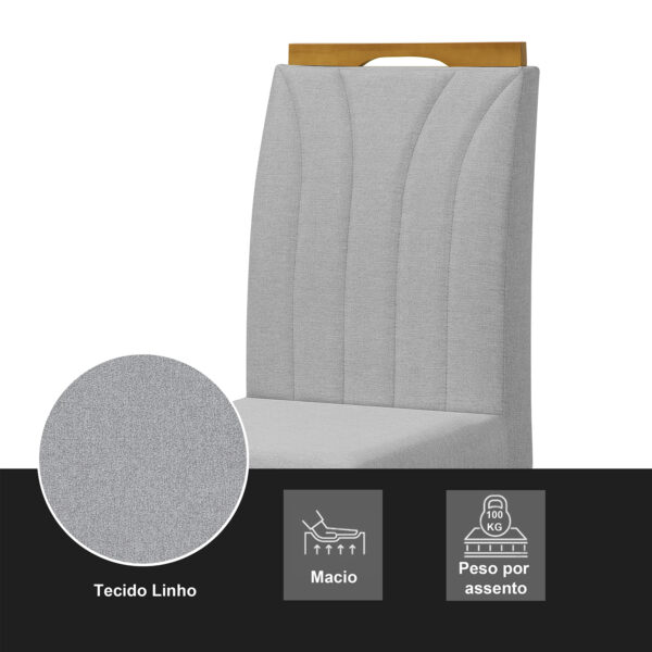 Conjunto 2 Cadeira Blend para Sala de Jantar Linho Cinza Claro Pés Madeira Maciça Redenobre - Image 6