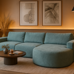 Sofá Orgânico Encantus 3 lugares Para Sala 2,92 cm  Azul  Redenobre