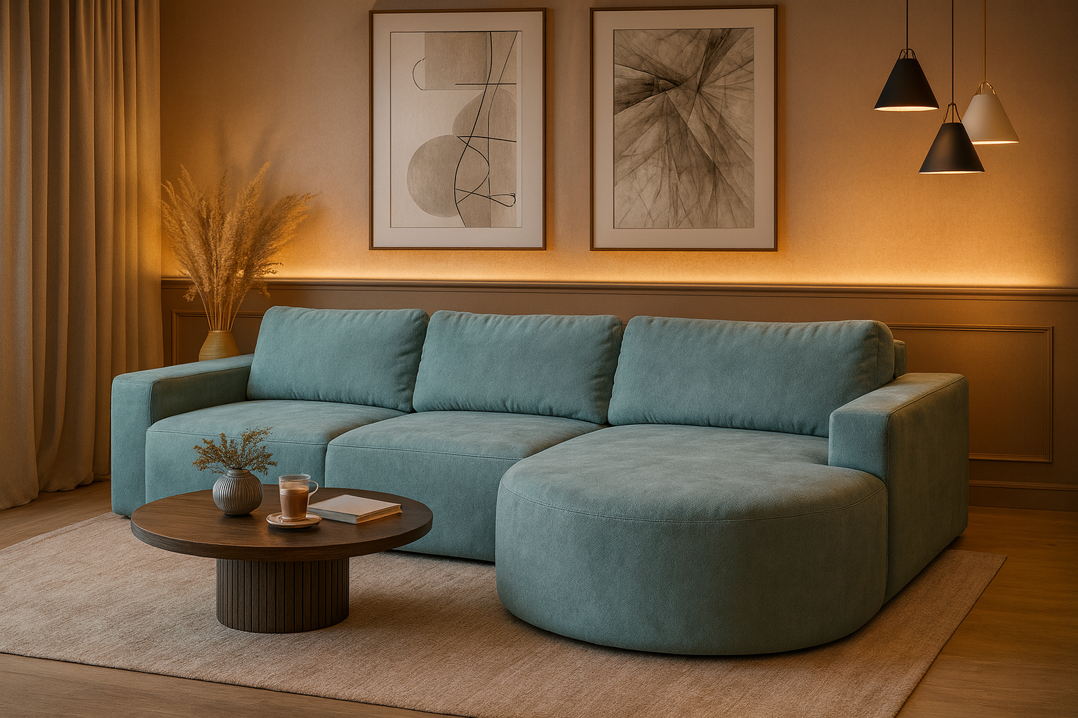 Sofá Orgânico Encantus 3 lugares Para Sala 2,92 cm Azul Redenobre