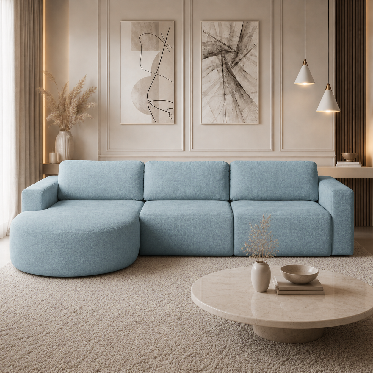Sofá Orgânico Encantus 3 lugares Para Sala 2,92 cm Azul Redenobre YM