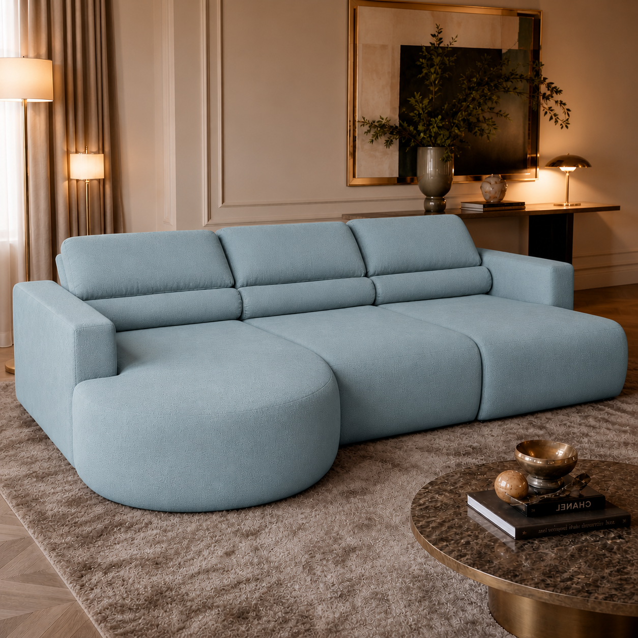 Sofá Orgânico Encantus 3 lugares Para Sala 2,92 cm Azul Redenobre YM - Imagem 2
